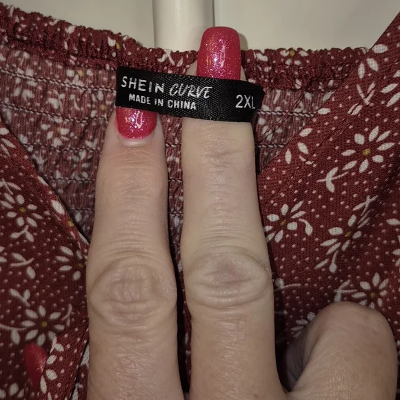 Floral Print Women's Top Maroon Shein Curve 2XL Sleeveless Adjustable Straps - Picture 3 of 4